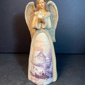 Vtg 8” Tall Angel Holding Dove Winter Scene Kids Sledding Horse & Carriage T81